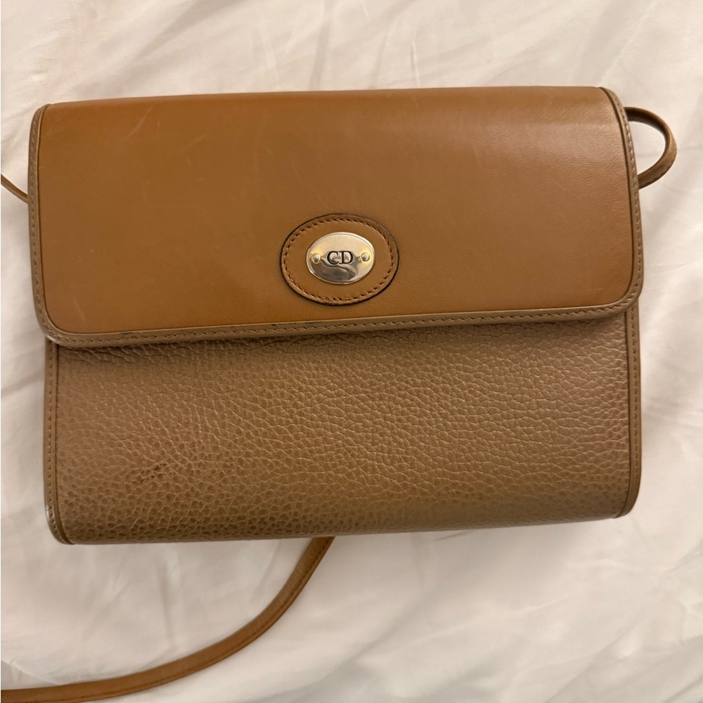 Vintage Christian Dior Brown Leather Shoulder Bag